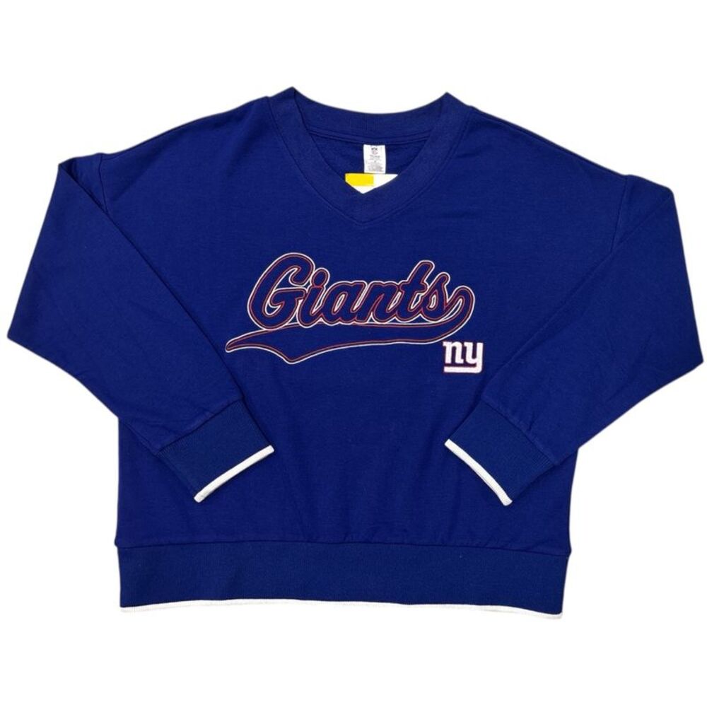 NFL Women's Relaxed Fit V-Neck Pullover Sweatshirt - Giants
